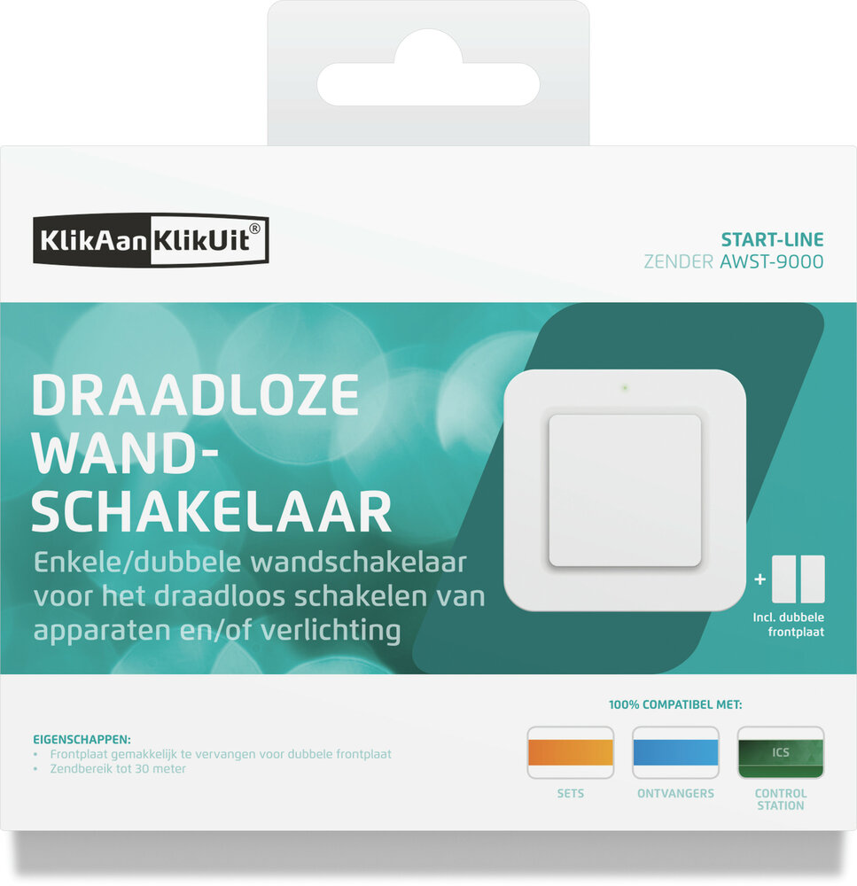 Draadloze wandschakelaar met enkele en dubbele frontplaat