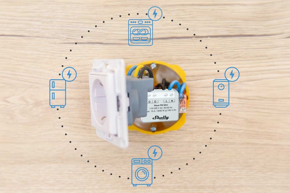 Shelly Qubino Wave PM mini - module 1 uitgang en energiemeting