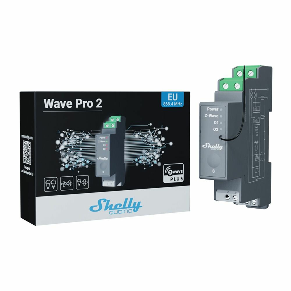 Shelly Wave Pro 2 - 2-voudige Z-wave schakelaar voor op DIN rail