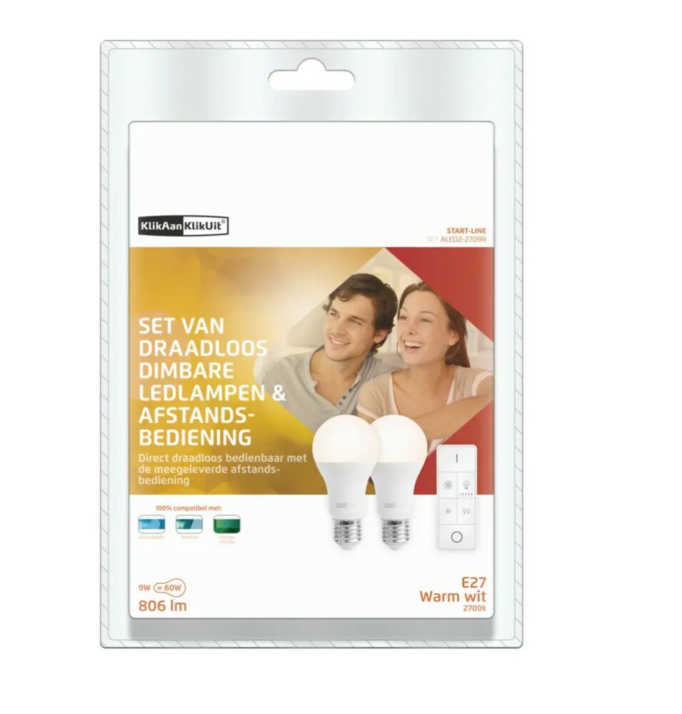 KlikAanKlikUit ALED2-2709R LED Lampen Set met Afstandsbediening (2x E27)