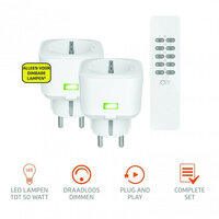 Set Compacte Stopcontact Dimmers  (met 2 x dimmer led, halogeen, gloei)  ACC-250R