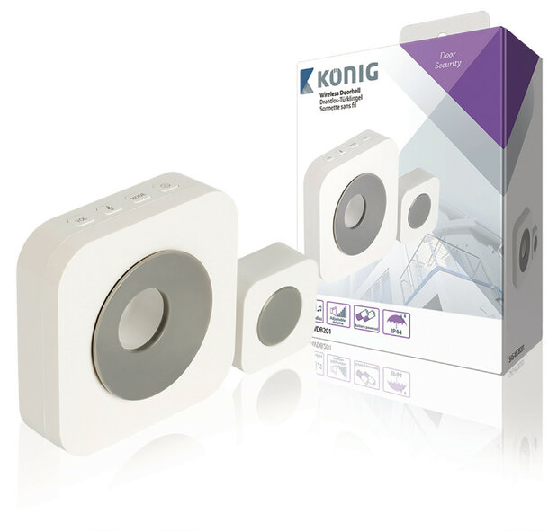 K&ouml;nig draadloze deurbel set - Knop + ontvanger