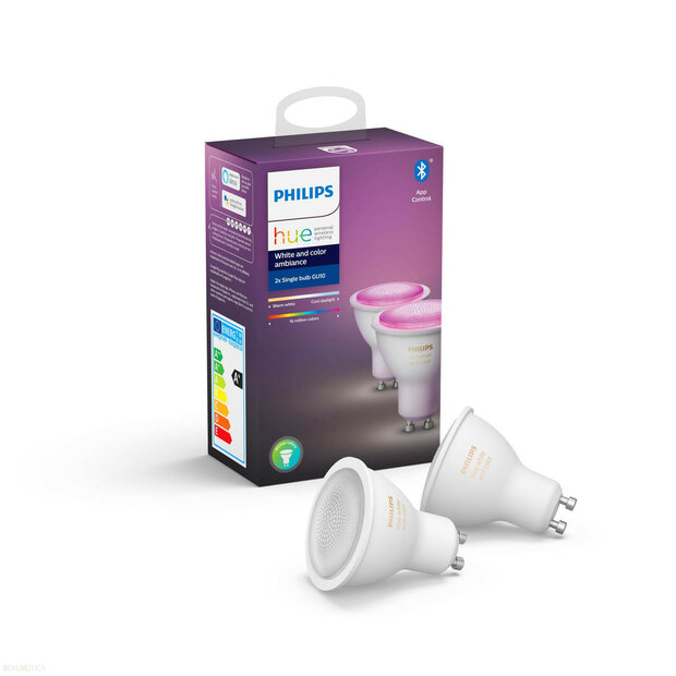 Philips HUE wit en kleur lamp, 2x single bulb GU10