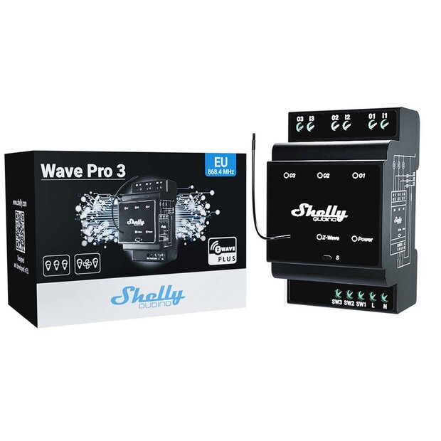 Shelly Qubino Wave Pro 3 - module met 3 schakelingangen en uitgangen